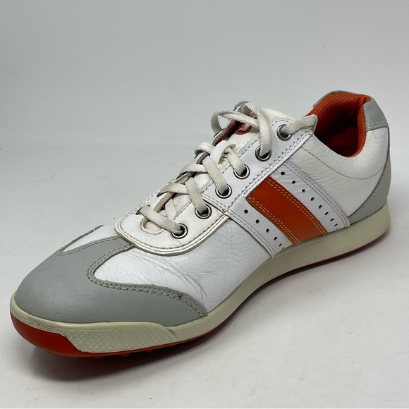 Footjoy Contour Casual Golf Shoes Mens 9.5 White Orange Leather Spikeless 54303 - Picture 9 of 16